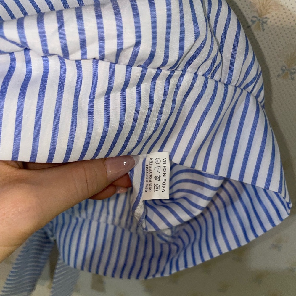 Blue and White Striped Lace Accent Crop Top - Picture 5 of 5